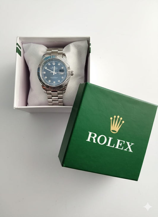 Rolex Quartz movement silver with blue cut dial