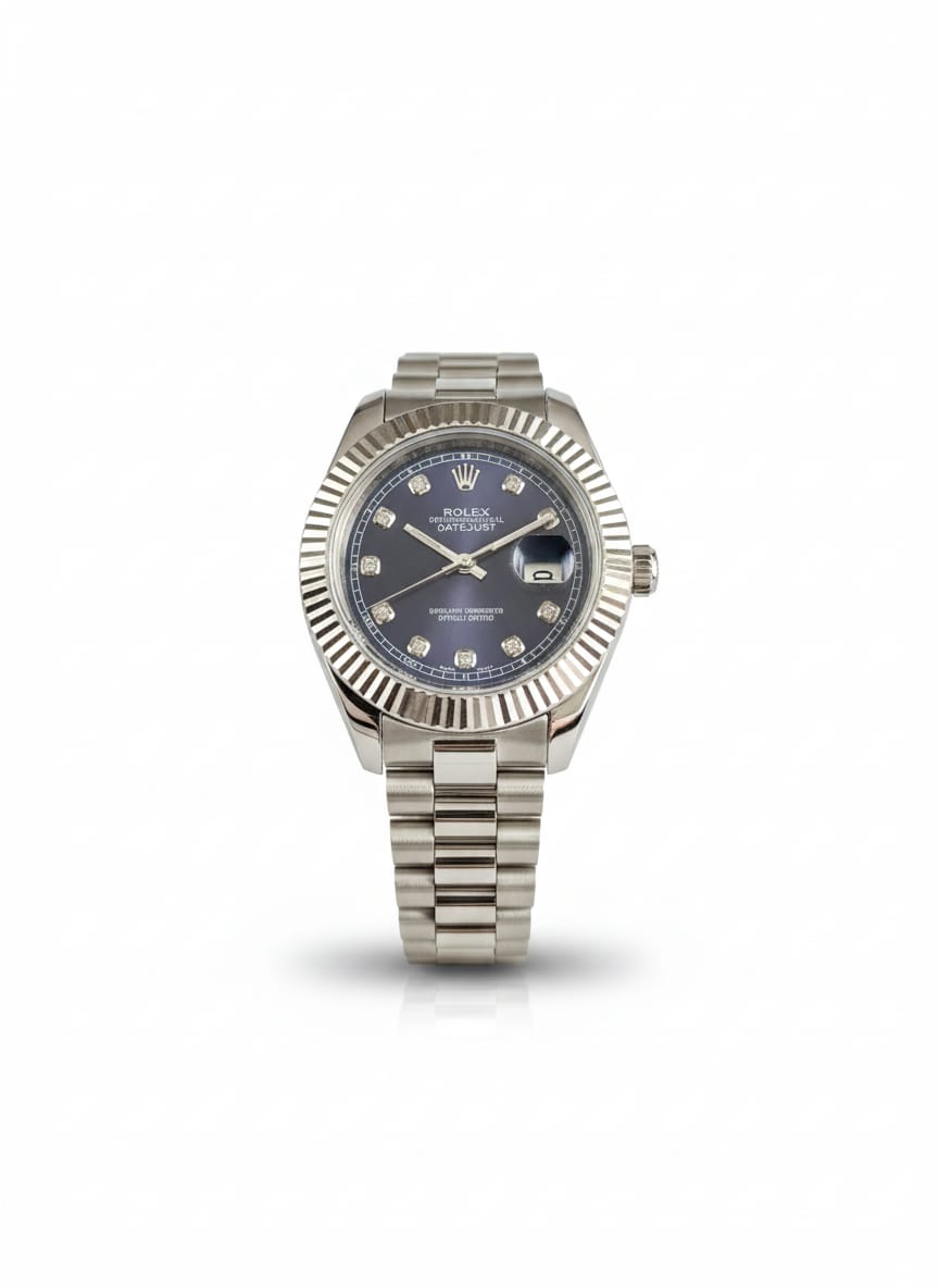 Rolex Silver watch with a blue cut dial for men-Aurexis.shop