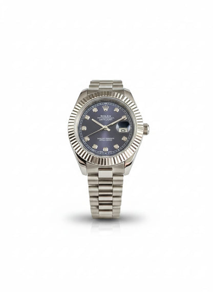 Rolex Silver watch with a blue cut dial for men-Aurexis.shop