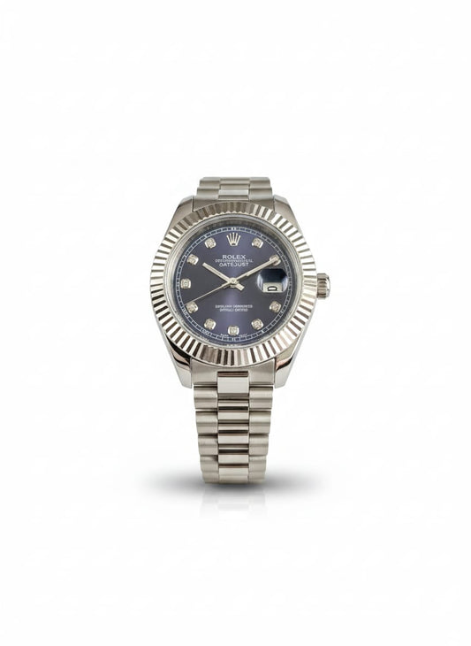 Rolex Silver watch with a blue cut dial for men-Aurexis.shop