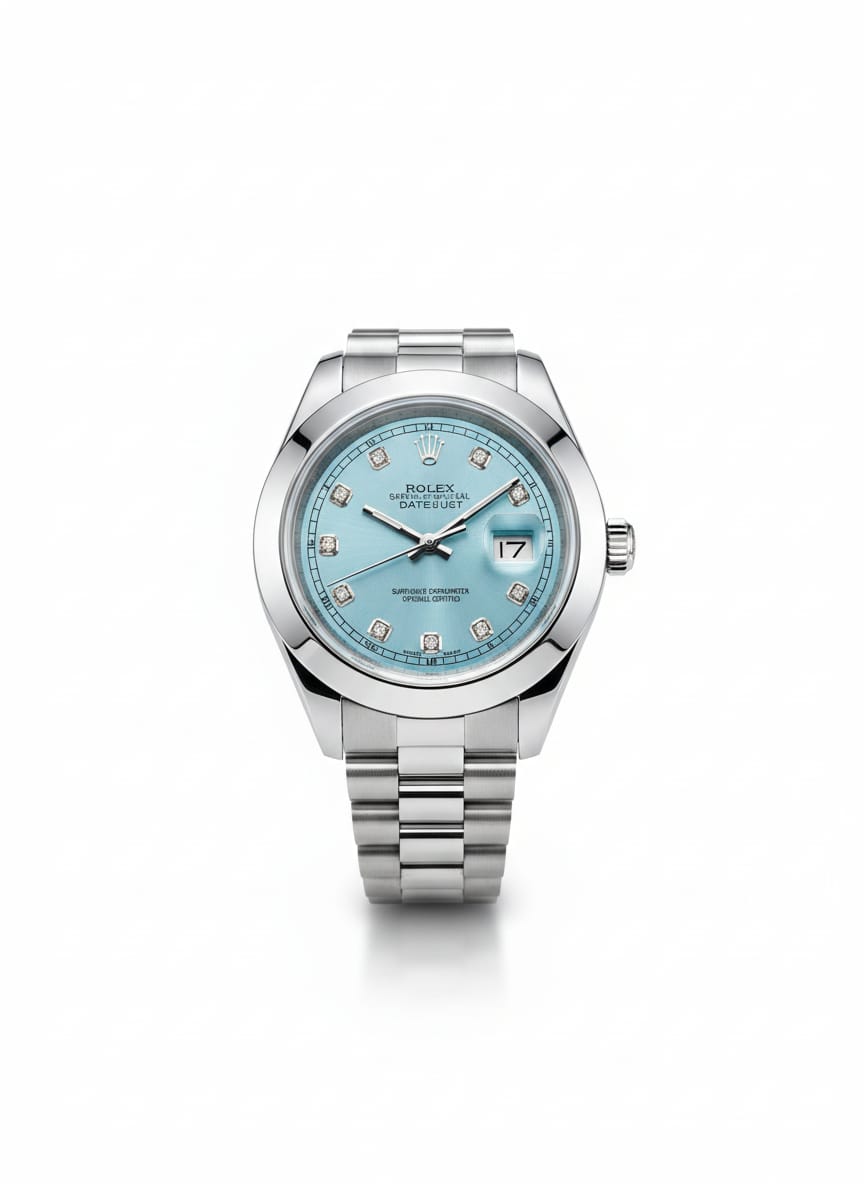 Luxury Rolex Style Datejust Watch with tiffany Dial and Silver Steel Strap - Aurexis.shop
