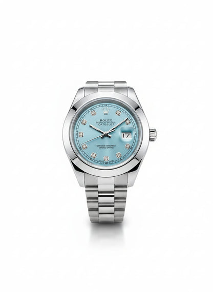 Luxury Rolex Style Datejust Watch with tiffany Dial and Silver Steel Strap - Aurexis.shop